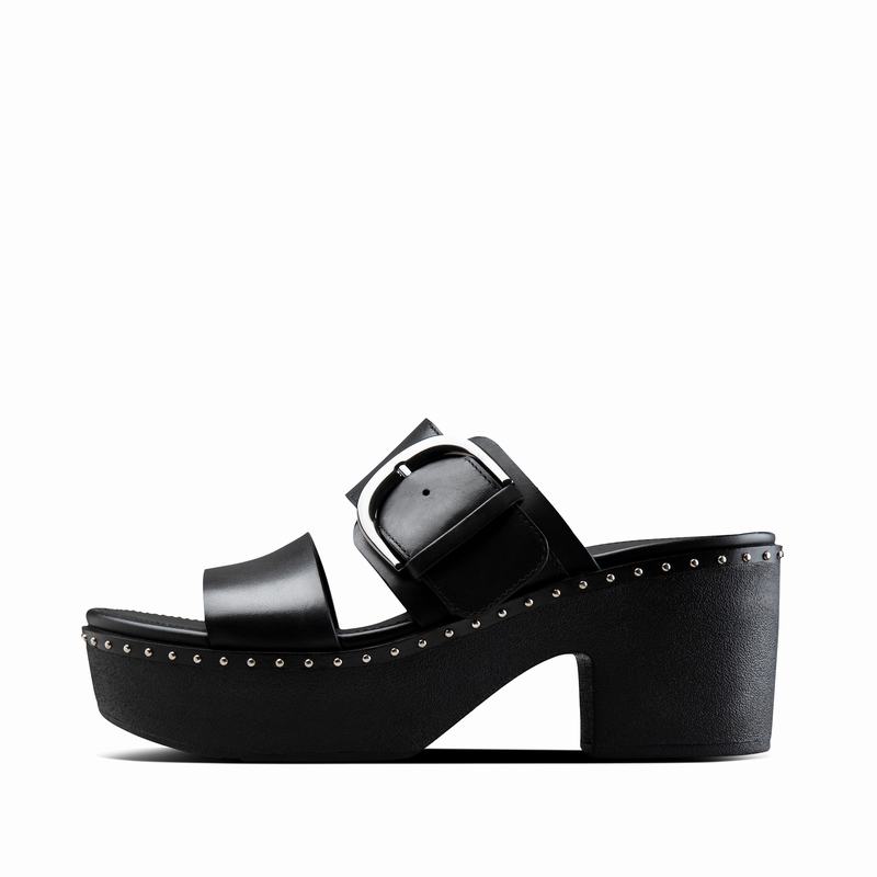 FitFlop Pilar Leder Schwarz - FitFlop Plateausandalen Damen Schweiz [BUMQ-42905]